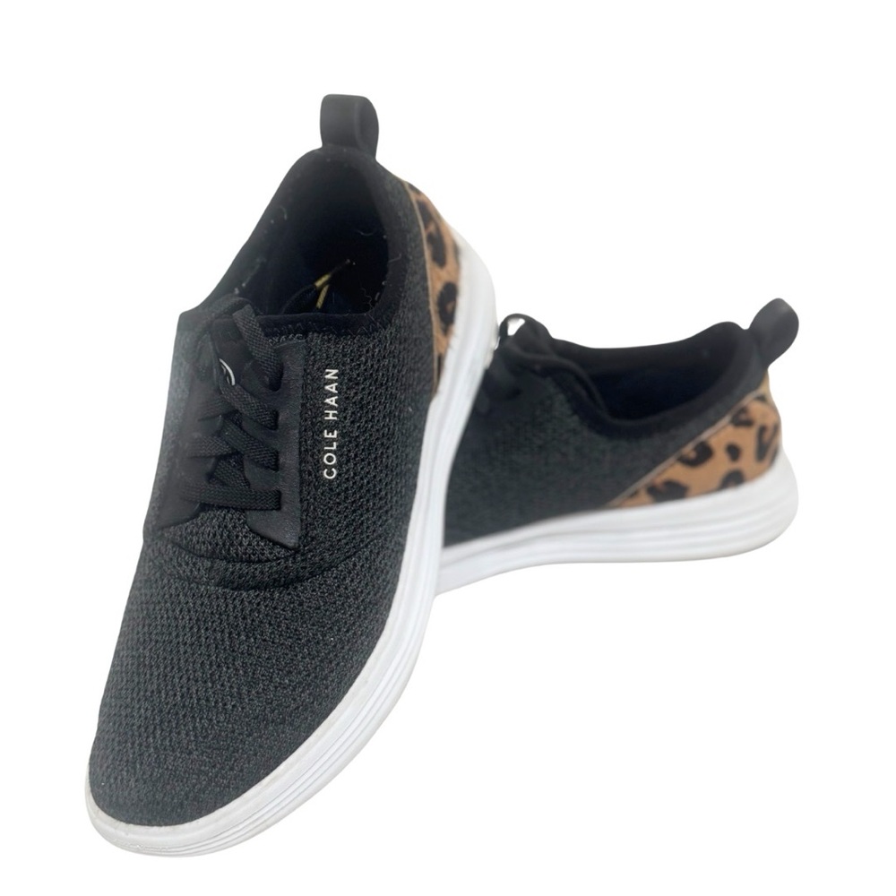 Cole Haan ZeroGrand Sport Women's Sneakers Black with Leopard Print Heel Size 8M